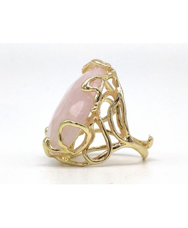 Anello regolabile in bronzo con cabochon di Quarzo rosa2054