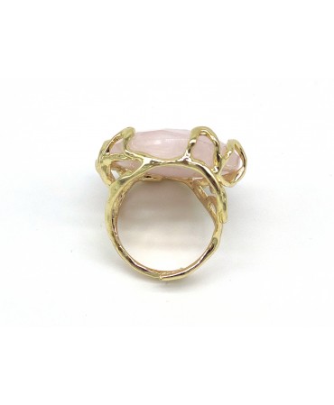 Anello regolabile in bronzo con cabochon di Quarzo rosa2055