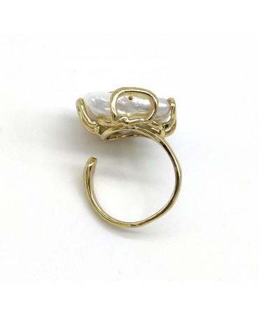 Anello regolabile con perla di fiume barocca4143