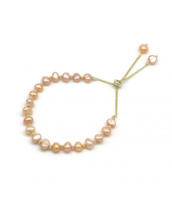 Bracciale dorato perle di fiume rosa