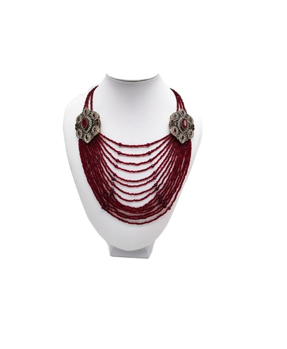 Collana multifilo regolabile pietre e perline rosse