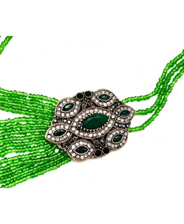Collana artigianale regolabile multifilo in agata verde... 4655