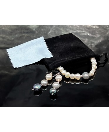 Parure di gioielli in perle bianche, grigie e nere5128