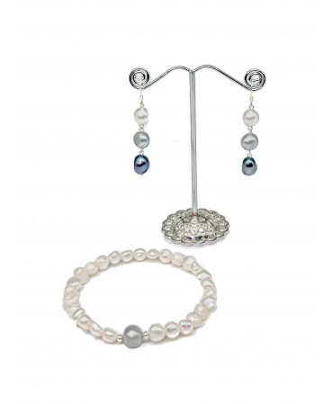 Cover Parure di gioielli in perle bianche, grigie e nere