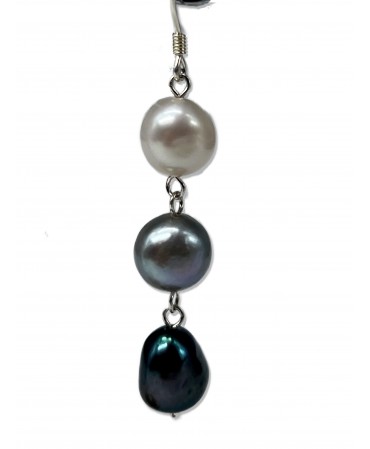 Parure di gioielli in perle bianche, grigie e nere5133