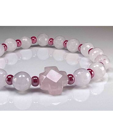 Hover Bracciale elastico in Quarzo Rosa e perline di vetro
