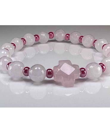 Cover Bracciale elastico in Quarzo Rosa e perline di vetro
