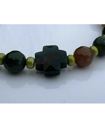 Bracciale elastico in Agata indiana e perline di vetro5593