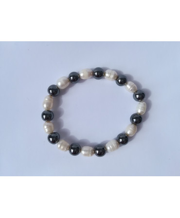 Bracciale elastico in Ematite e Perle di Fiume845
