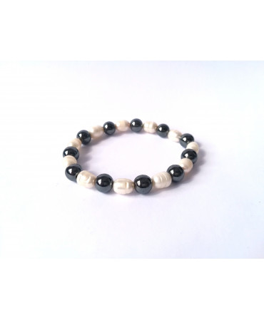 Bracciale elastico in Ematite e Perle di Fiume846